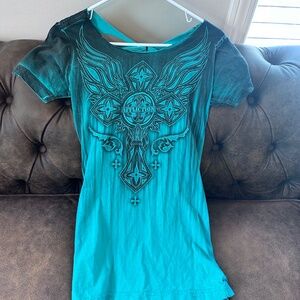 Affliction by BKE blue T-shirt low back Brand New